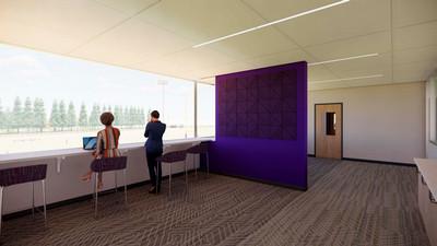 rendering view inside of saxon hill facility overlooking athletic fields